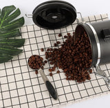 Koffiekan van 1,8 liter luchtdicht, zwarte koffiebonencontainer, koffiekan met roestvrijstalen lepel, koffiecontainer met datumregistratie voor koffiebonen, koffiepoeder, thee, cacao