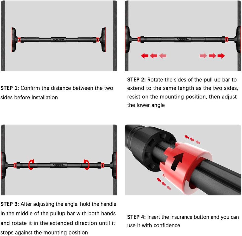 Optrekstang verstelbaar op deurenbreedte 70-90 cm met antislipmat en veiligheidsslot Gemaakt van zwaar staal Maximaal gebruikersgewicht tot 440 lb