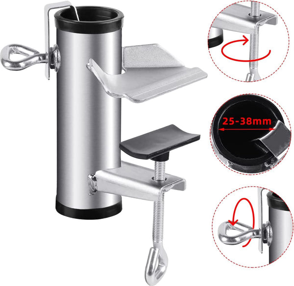 Parasolhouder voor balkon, instelbaar, parasol, balkonhouder, parasolstandaard van metaal, vaste clip, verzinkte parasolvoet, paraplustandaard, diameter 25-38 mm, voor balkon, terras, tafel,
