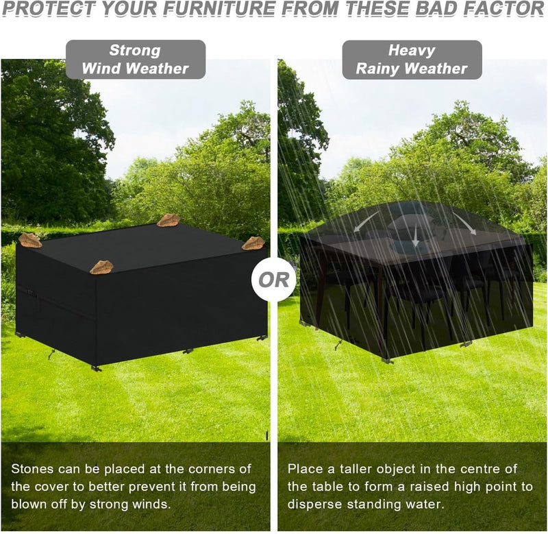 Hoes voor tuinmeubelen, waterdichte beschermhoes, tuinmeubelen, uv-zeildoek voor tuintafels, terrasmeubilair, robuuste 420D Oxford buitenhoes voor meubelsets, 360 x 240