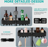 Doucheplank om op te hangen, zwart, doucheplank zonder boren, telescopisch, doucherek met 2 douchemandjes om op te hangen, ruimtebesparende doucheplank, roestvrij staal, douchestang-opbergrek voor 18