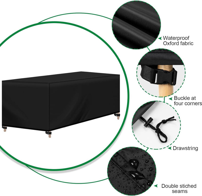 Afdekking voor tuinmeubelen, rechthoekig, 170 x 95 x 74 cm, afdekhoes van 420D Oxford-weefsel, waterdicht, uv-bestendig, beschermhoes voor meubelsets, tuintafel, zitgroep, zwart