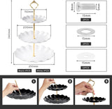 2 stuks 3 etages, cupcake-standaard, dessertstandaard, herbruikbare gebarenstandaard, taartstandaard voor bruiloft, verjaardag, theefeest (zwart en wit)