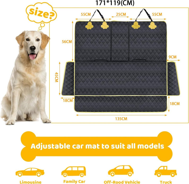 Hondendeken voor de achterbank, auto, hondendeken, achterbank, duurzame achterbankbeschermer, auto met 1 elastische hondenriem, krasbestendig en waterdicht, achterbank voor vrachtwagens, auto's