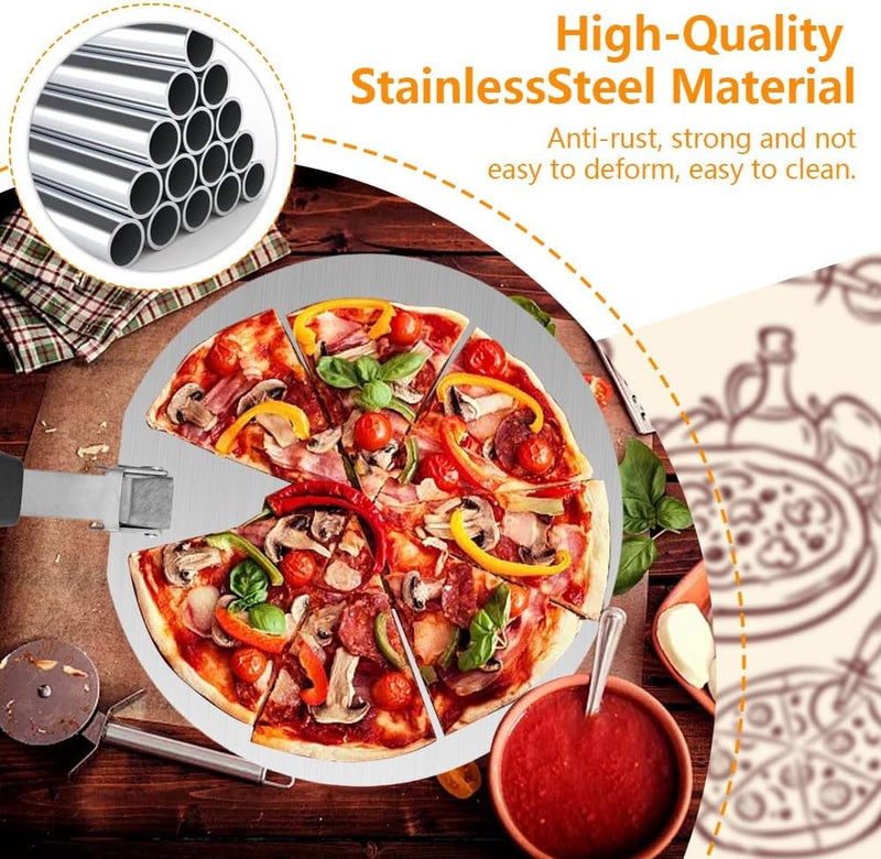 Pizzaschuiver, roestvrij staal, diameter 25 cm, pizzaschep, inklapbaar, houten handvat, pizzaschep, schuiver, geperforeerde pizzaschep met poetsdoek voor pizza, Flammkuchen, brood