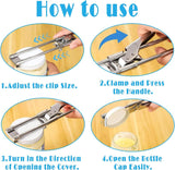 roestvrijstalen dekselopener, 2 stuks, roestvrij staal, instelbare multifunctionele blikopener, antislip, voor senioren, werkbesparende blikopener voor senioren, artritis (zilver)