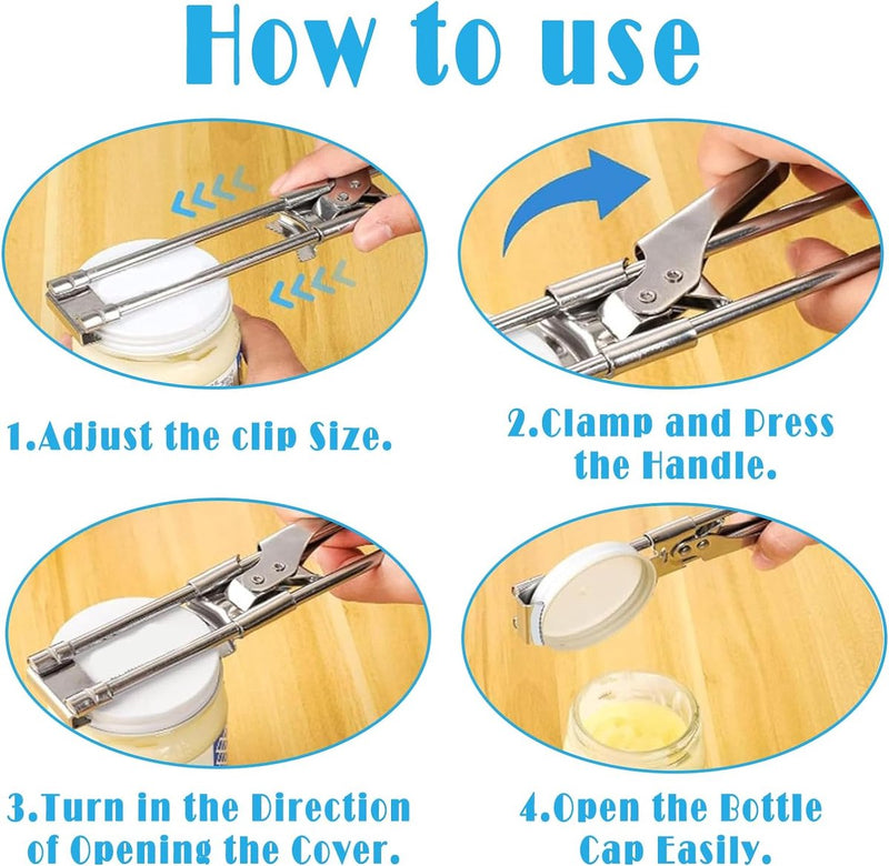 roestvrijstalen dekselopener, 2 stuks, roestvrij staal, instelbare multifunctionele blikopener, antislip, voor senioren, werkbesparende blikopener voor senioren, artritis (zilver)