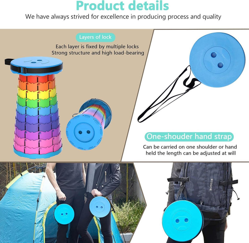 Telescopische kruk met kussen, opvouwbaar, lichtgewicht en draagbaar, kruk voor volwassenen, campingkruk voor wandelen, reizen, barbecue, maximale belasting 200 kg, met draagtas