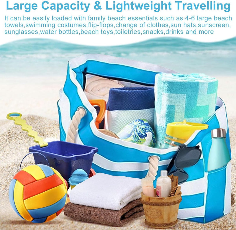 Strandtas XXL-familie, badtas dames reiscadeau boodschappentas strandtas met ritsvakken opvouwbaar lichtgewicht voor vakantiereizen