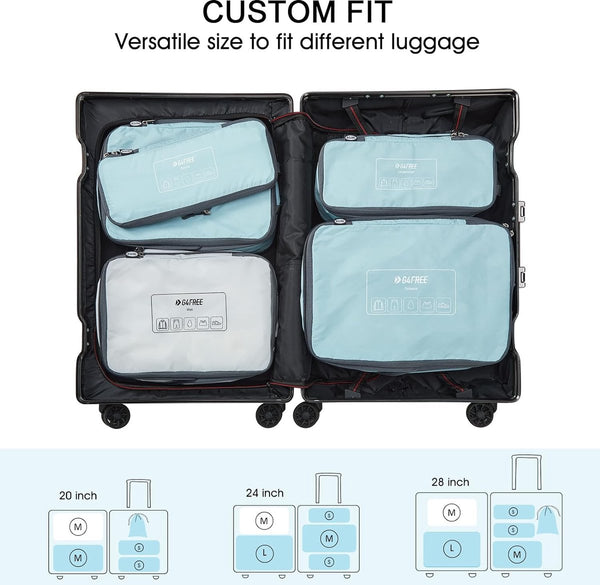 6-delige set compressiepakkubussen & verpakkingskubussen & kofferorganizerset & uitbreidbare kledingtassen & kleding paktassen voor vakantie reizen