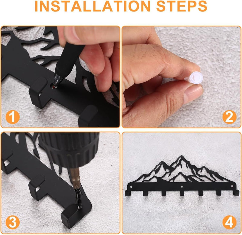 Sleutelhaak, sleutelhouder voor thuis, sleutelhouder, sleutelhangermuur, zwart sleutelrek met 7 haken, metalen sleutelrek voor thuismuurhaken, sleuteldecoratie