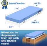 Slijpsteen mes [verbrede grootte], korrel 1000/6000 slijpsteen wetsteen professioneel 2-in-1 dubbelzijdig met aflijnsteen en hoekgeleiding, blauw/wit