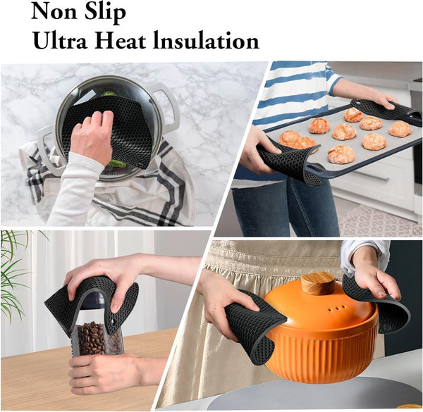 Set van 4 siliconen onderzetters, pannenonderzetters, vaatwasmachinebestendig, multifunctioneel, hittebestendig, pannenlappenset voor warme gerechten, antislip, honingraatpatroon (2 rond, 2