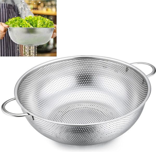 28 cm, grote pastazeef van roestvrij staal, keukenzeef met handgrepen, microgeperforeerde vergiet voor het afvoeren en spoelen van groenten/pasta/fruit/rijst, vaatwasmachinebestendig