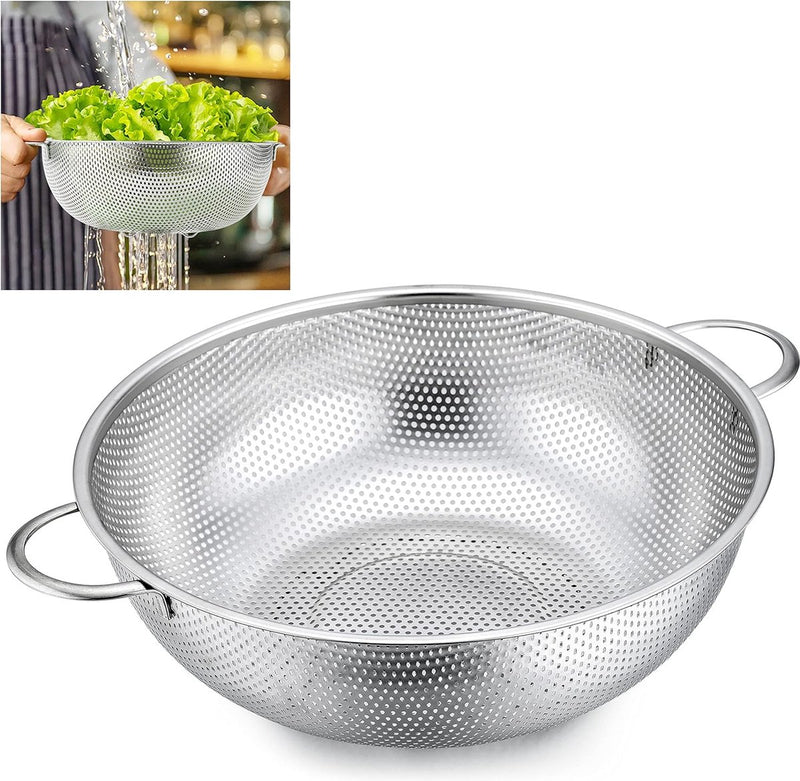 28 cm, grote pastazeef van roestvrij staal, keukenzeef met handgrepen, microgeperforeerde vergiet voor het afvoeren en spoelen van groenten/pasta/fruit/rijst, vaatwasmachinebestendig