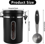 Koffiekan van 1,8 liter luchtdicht, zwarte koffiebonencontainer, koffiekan met roestvrijstalen lepel, koffiecontainer met datumregistratie voor koffiebonen, koffiepoeder, thee, cacao