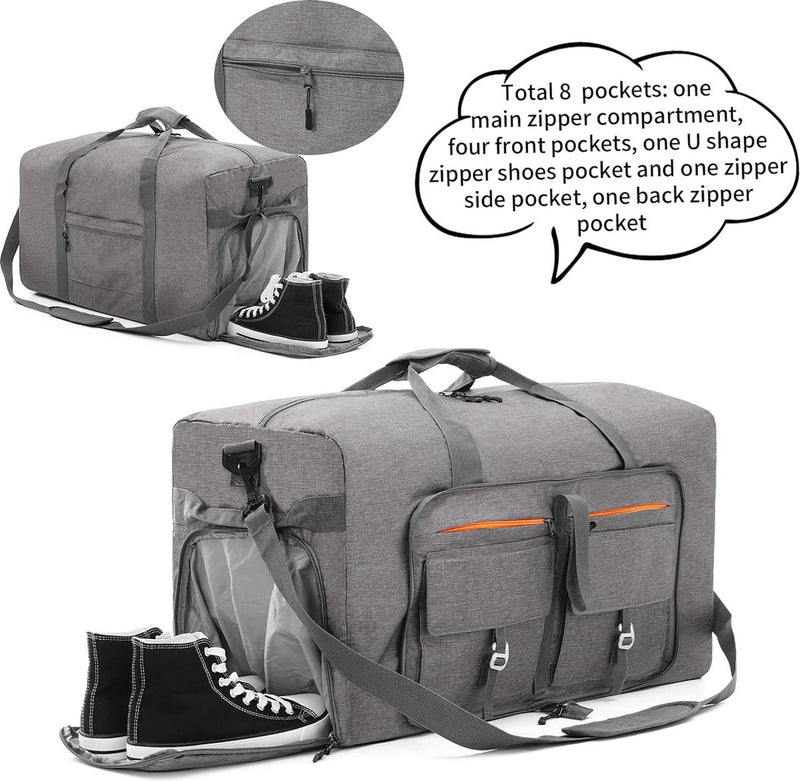 Lichtgewicht opvouwbare reistas Grote sporttas Dames Heren met schoenenvak Reistas Sporttas voor reizen Gym Vakantie Overnachting, B Grijs, reistas