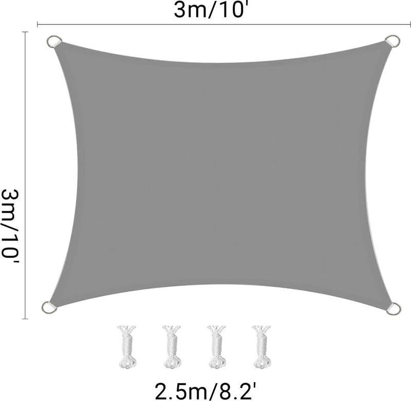 Zonnezeil, waterdicht, zonwering, Oxford-weefsel, uv-bescherming, voor balkon, terras, tuin, camping, outdoor (grijs-3 x 3 m)