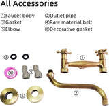 360° draaibare wandmontage keukenkraan, messing antiek dubbele hendel wandarmatuur retro wandkraan spoelbakarmatuur voor keuken zwembad badkuip