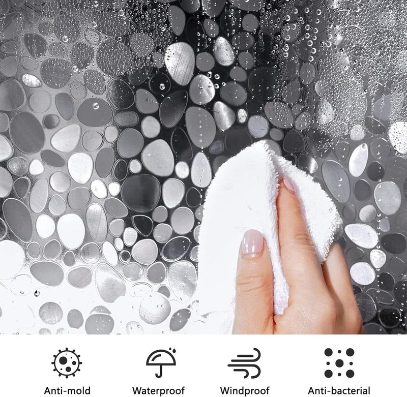 Douchegordijn, 180 x 200 cm, waterdicht douchegordijn met gewichtmagneten aan de onderkant, PEVA wasbaar badkamergordijn, antibacteriële schimmel, badgordijn met 12 douchegordijnringen