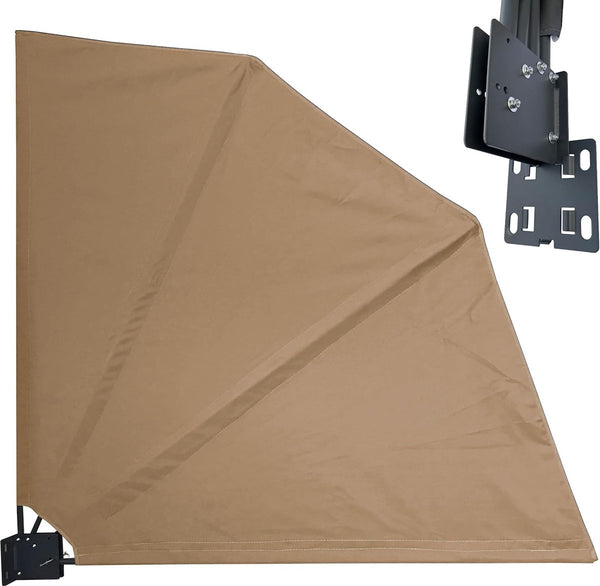 Inkijkbescherming waaiers 140x140cm beige Easy Mount met beschermhoes en extra wandplaat balkon scheidingswand windscherm zonwering