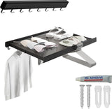 Wandgemonteerde waslijn, opvouwbare waslijn met intrekbaar droogrek voor terras, slaapkamer, keuken, compact aluminium. 60x4,7x2,2cm