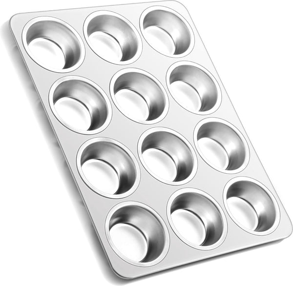 Muffinvorm, roestvrijstalen muffinplaat voor 12 muffins, muffinbakvormen 35 x 27 cm, muffin bakvorm voor cupcakes, brownies, pudding, cake, niet giftig en gezond, oven en