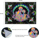 Black Light Paar Skelet Wandtapijt Kleurrijke Vlinder Mot UV Reactief Wandbehang Hippie Maan Bloemen Gloeien in het Donkere Melkwegstelsel Wanddoek voor Slaapkamer Woonkamer 210 x 150 cm