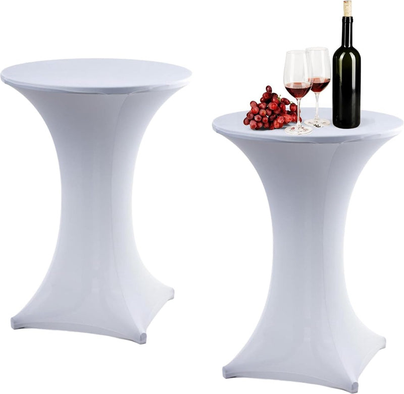 Set van 2 bartafelhoezen, tafelkleed, wit, 60 x 110 cm, stretch spandex hoezen, bartafel met rok, strijkvrije bartafelhoezen voor feest, bruiloft, bartafels, bankettafel