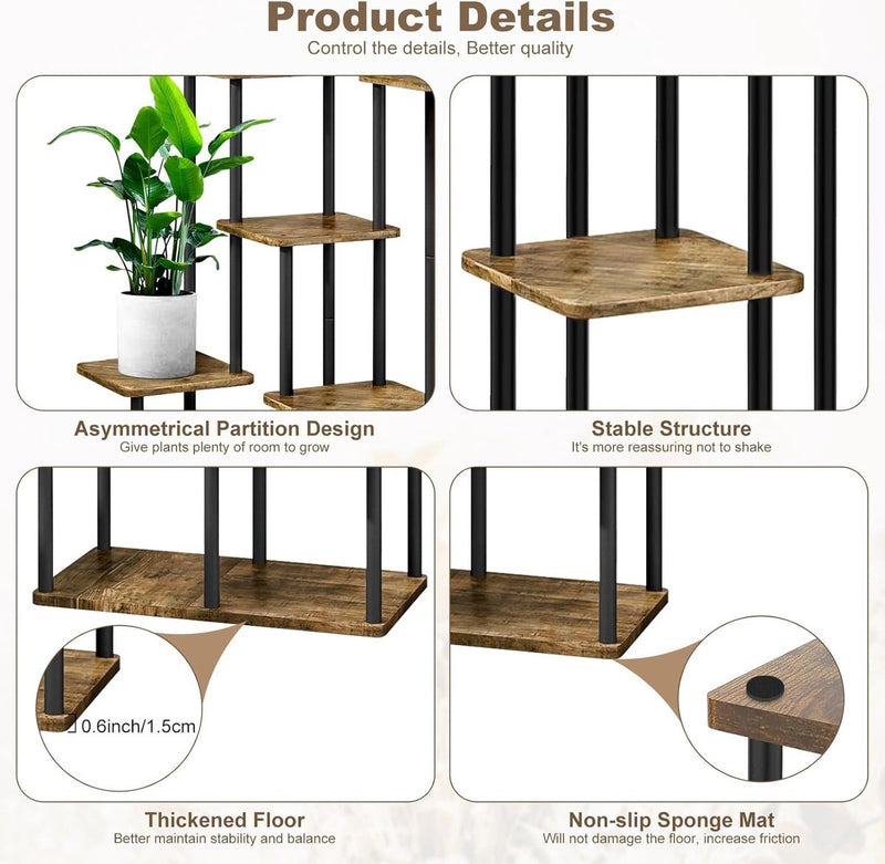 7-laags houten bloemenrek, plantenrek, meerdere verdiepingen, bloemenstandaard, bloemenbank, bloementrap, plantentrap, staand rek voor binnen, tuin, balkon, decoratie (zwart)