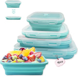 4 stuks opvouwbare siliconen vershouddozen met deksel, luchtdicht, draagbare bento box, plat, stapelbaar om ruimte te besparen, lunchbox, vouwkom voor koelkast, magnetron, vaatwasser