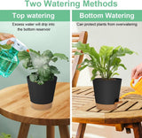 Bloempot van kunststof, 3 stuks, bloempot met schotel, plantenpot, zelfwatergevend, 16,5 x 17 cm, met 20 plantenlabels, bloempot met bewateringssysteem voor kamer- en balkonplanten