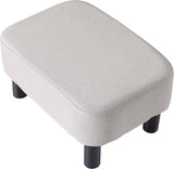 Rechthoekige voetenbank, zitkruk, 42 x 29 x 23 cm, gevoerde kruk van katoenen doek, houten poten, comfortabele en dikke zitbank, ruimtebesparend, voor woonkamer, hal, kantoor, lichtgrijs