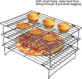 Afkoelrooster, roestvrij stalen cakekoeler met anti-aanbaklaag, stapelbaar bakrek voor koekjes, cake, brood, 3-delig, 34 x 24,5 x 19,5 cm