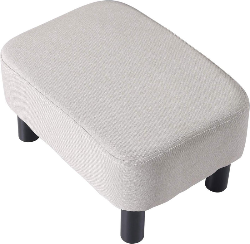 Rechthoekige voetenbank, zitkruk, 42 x 29 x 23 cm, gevoerde kruk van katoenen doek, houten poten, comfortabele en dikke zitbank, ruimtebesparend, voor woonkamer, hal, kantoor, lichtgrijs