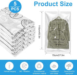Vacuümzakken voor kleding, verpakking van 5 stuks, hangende vacuümzakken voor kleding (135 x 70 cm), vacuümzakken voor kleding voor pakken, jassen, jassen, vacuümkledingzakken met haken, ruimtebesparend
