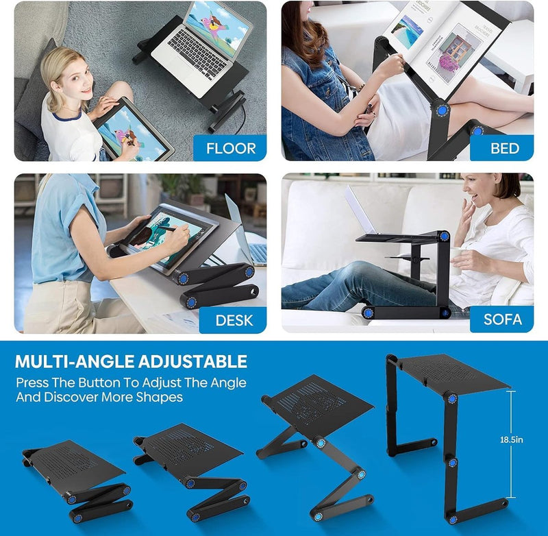 Laptoptafel voor bed, computertafel, notebooktafel, schootbureau, hoek, opklapbare bedtafel, 360 graden verstelbare hoek, afneembaar, draagbaar, boekensalontafel, compatibel met alle soorten laptops