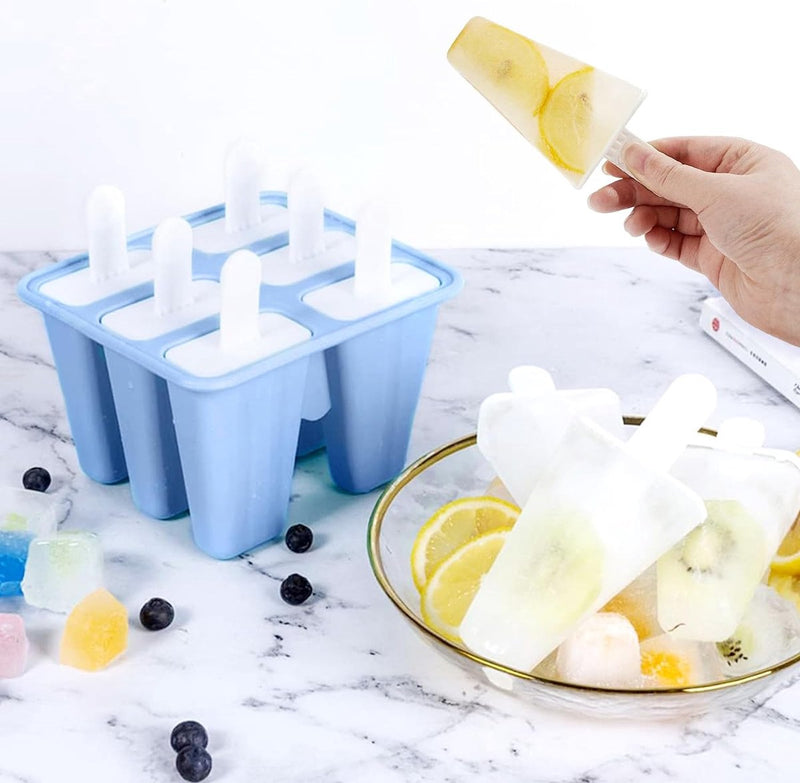 Siliconen ijsvormen, ijslollyvormen set met 6 holtes, ijsvormen, BPA-vrije ijsvormen met handvat, herbruikbare ijsvorm van voedingskwaliteit voor kinderen en volwassenen, doe-het-zelf