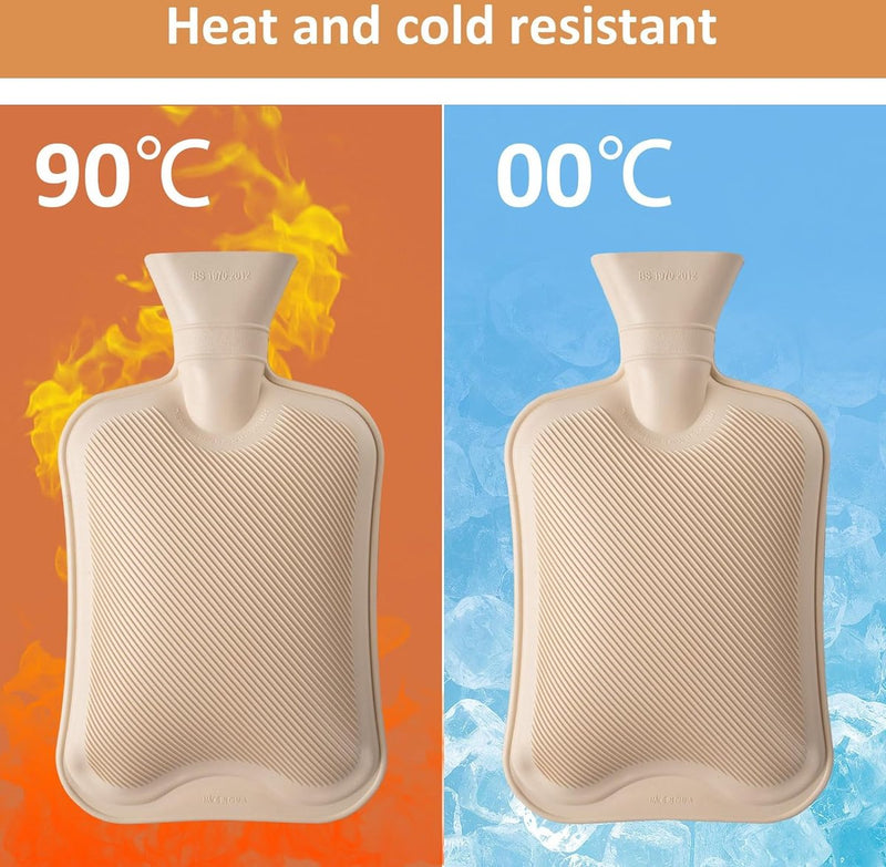 Warmwaterkruik voeten, warmwaterkruik 2 l, warmwaterkruik, natuurlijk rubber met deksel, lekvrije warmwaterkruik om te reinigen, afneembaar, groot, geschikt voor het warm houden van de voeten