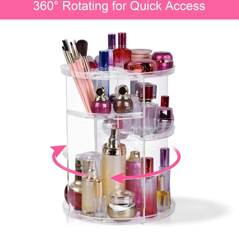 360° roterende make-up organizer, verstelbare multifunctionele cosmetische opbergdoos, grote capaciteit sieraden parfum displaystandaard (transparant)
