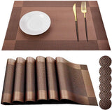 Placemats set van 6 antislip wasbaar PVC scheurbestendig hittebestendig placemats voor thuis restaurant eettafel 45 x 30 cm bruin