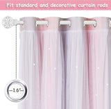 erduisteringsgordijnen voor kinderkamer, 2-delige set, 240 x 132 cm, gordijnen voor kinderkamer voor meisjes, dubbellaags gordijn met holle sterren en voile gordijn met inslagringen, roze