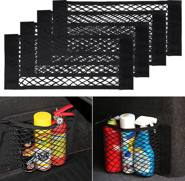 Kofferbak-nettas voor de auto, 4 stuks, 45 x 25 cm, organizer, nettas, universeel, bagagenet, bagagenet, tas, elastisch, opbergen, achterbanktas, beschermnet voor SUV/auto