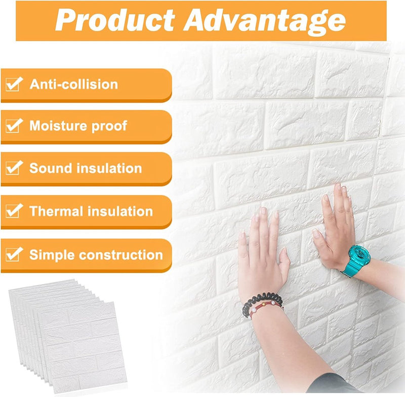 10 stuks 3D-baksteenbehang, zelfklevende wandpanelen, 38,5 x 35 cm, wit baksteenpatroon, muurstickers, voor badkamer, slaapkamer, woonkamer, balkon, keuken