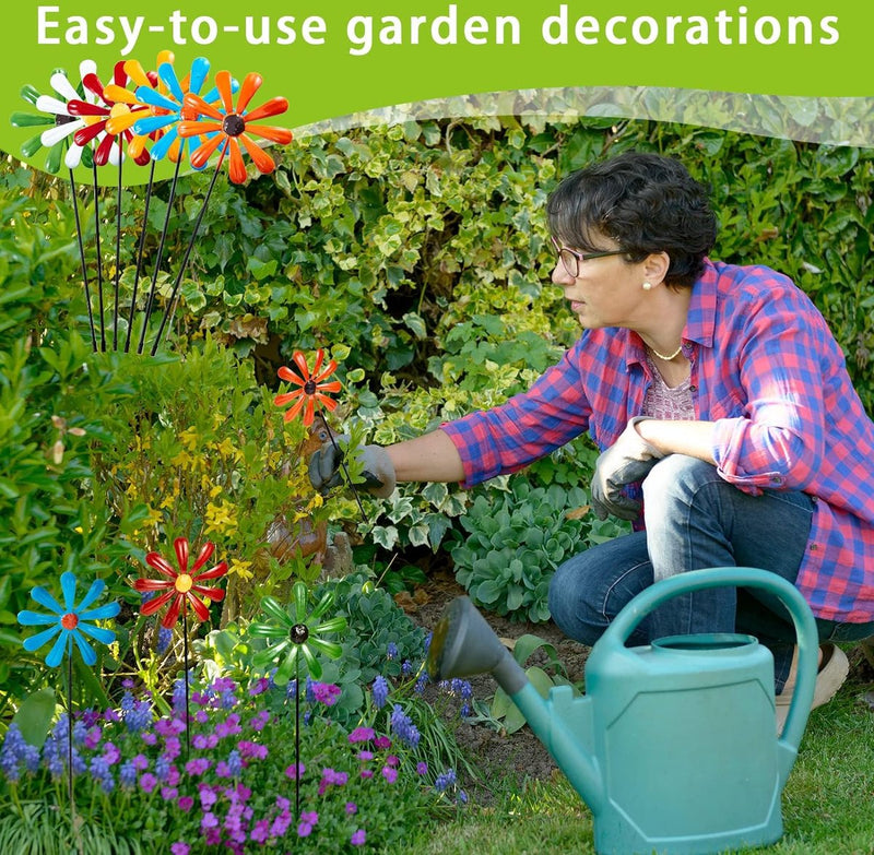 Set van 6 metalen madeliefjes, tuinstekers, kleurrijke bloemensteker, decoratieve tuinpalen, metaal, bloemen, tuindecoratie, bloemenpalen voor tuin, gazon, binnenplaats, outdoor decoratie