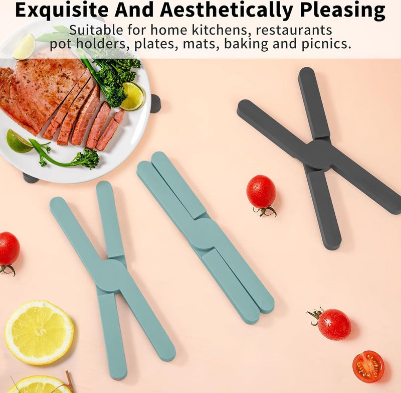 Potonderzetter siliconen set, 4 stuks antislip onderzetters, hittebestendig, opvouwbaar, pannenlappen, opvouwbaar & onderzetters, hete pannenlap voor potten, pannen, schalen, hittebescherming