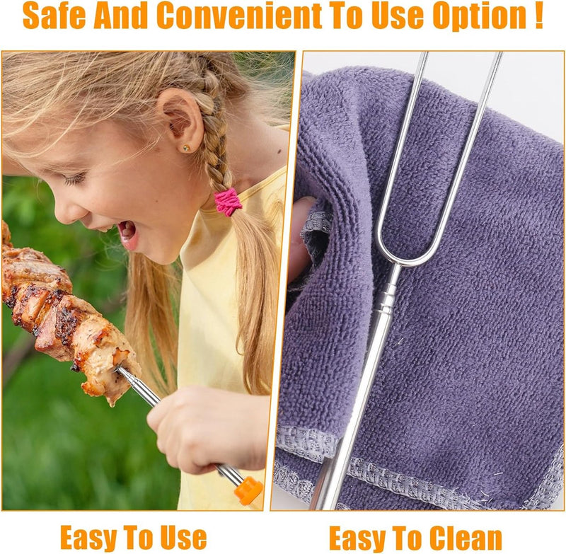 Barbecuespiesjes van roestvrij staal 8 stuks Barbecuevorken Uitschuifbaar roestvrij staal met houten handvat Telescopische marshmallow-kebabspiesjes Barbecuebestek BBQ-stick Broodspiesjes voor
