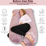 Zwangerschapskussen, U-vorm, zijslaapkussen met hoes, U-kussen, voedingskussen, groot steunkussen, kussen voor vrouwen en zijslapers (paars, fluweel)