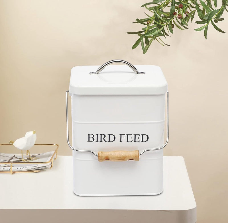 Voeremmer met deksel, voorraadbak voor vogelvoer en voer, droogvoerbak opbergbakken – wit