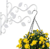 2 stuks houder voor bloemhouders, wandhouders hangmanden, lantaarn wandhouder uit, hangende ijzeren kunst buiten met bladpatroon hangende mand voor tuinvogelhuisjes, windspel (wit)